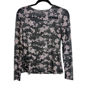 Rebecca Minkoff Black Pink Floral Cyder Sheer Mesh Long Sleeve Top Sz Small
